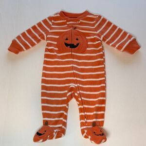 Carter's Baby Orange and White Striped Pumpkin Footie Pajamas Size 3 Months